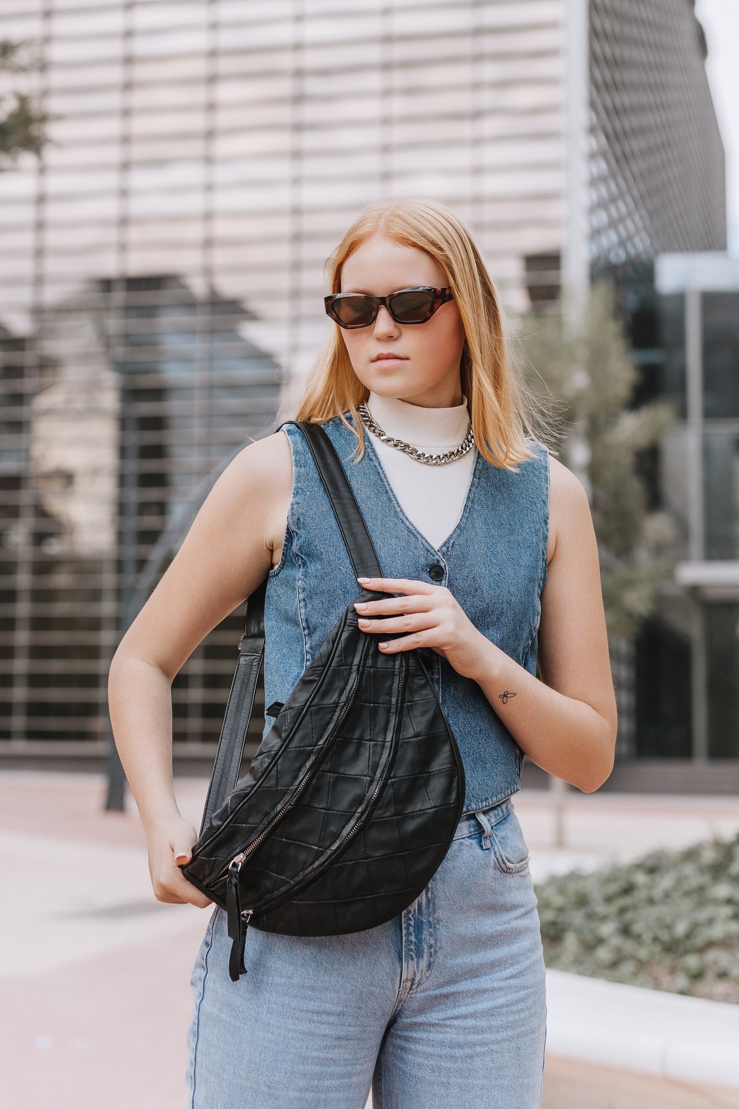 Quilted Black Leather Sling Bag
