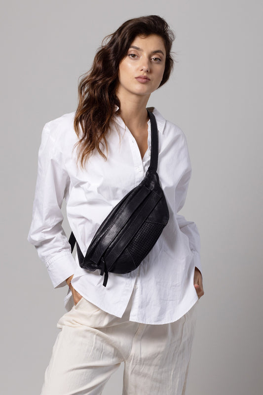 Italian Leather Sling Bag Black
