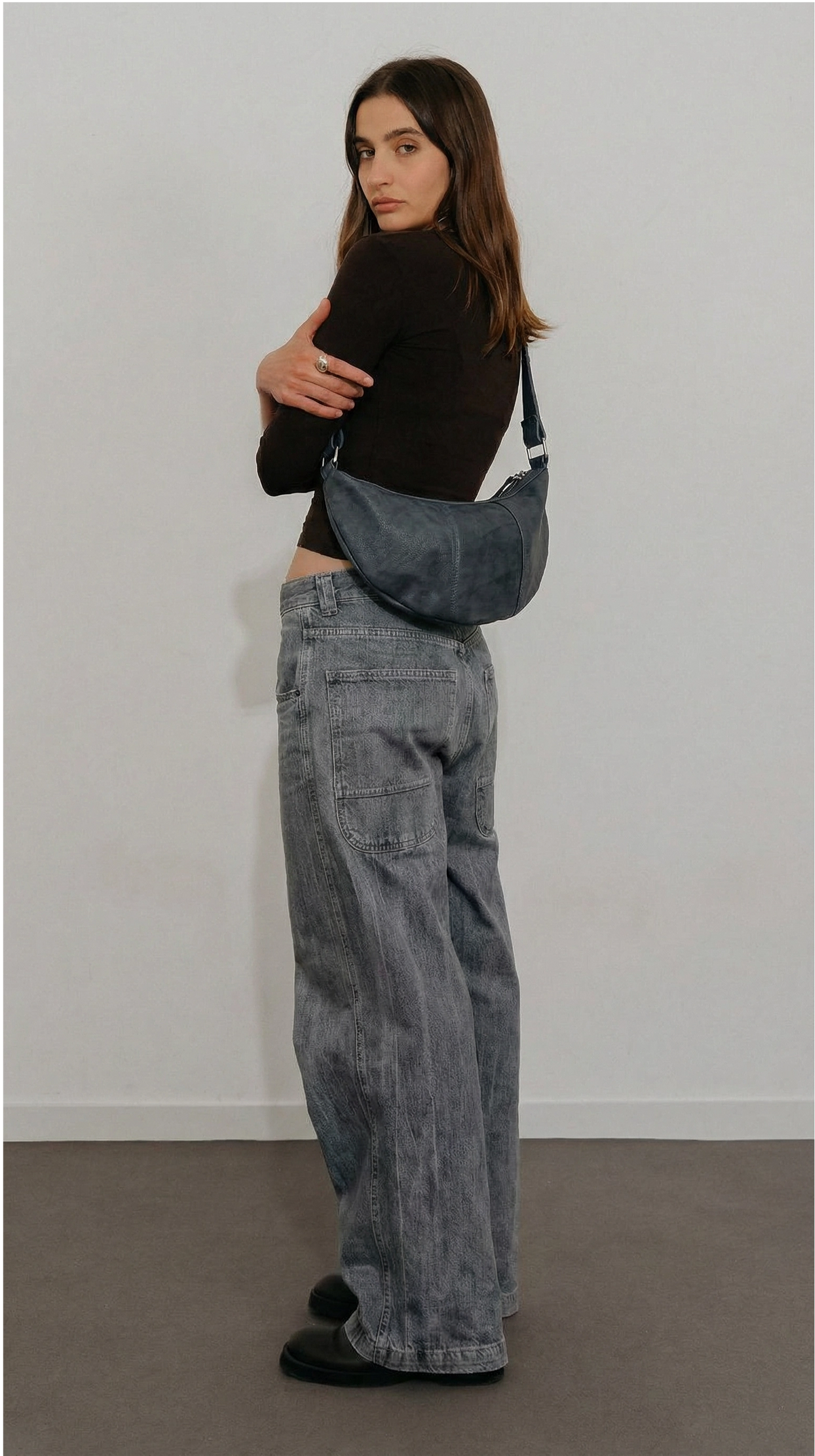 Vintage Grey Half Moon Bag