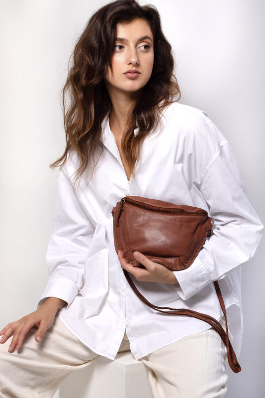 Tan Half-Moon Crossbody Bag