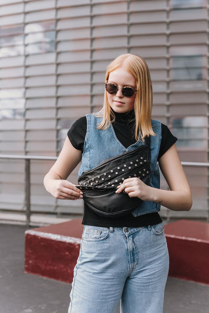 Black Leather Sling Bag \Bum Bag, Fanny Pack