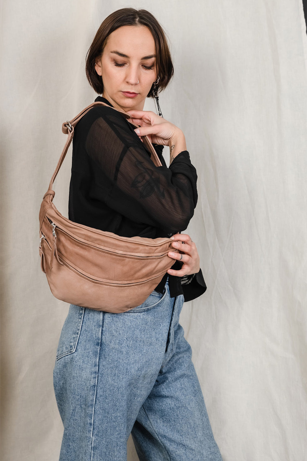 Nude Soft Leather Sling Bag