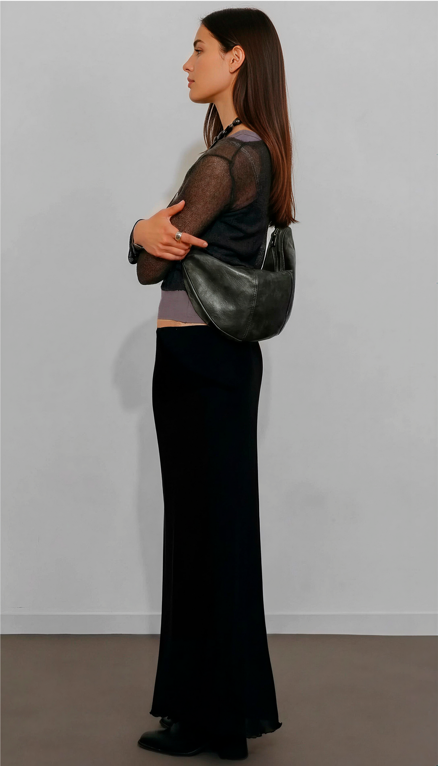 Vintage Grey Half Moon Bag