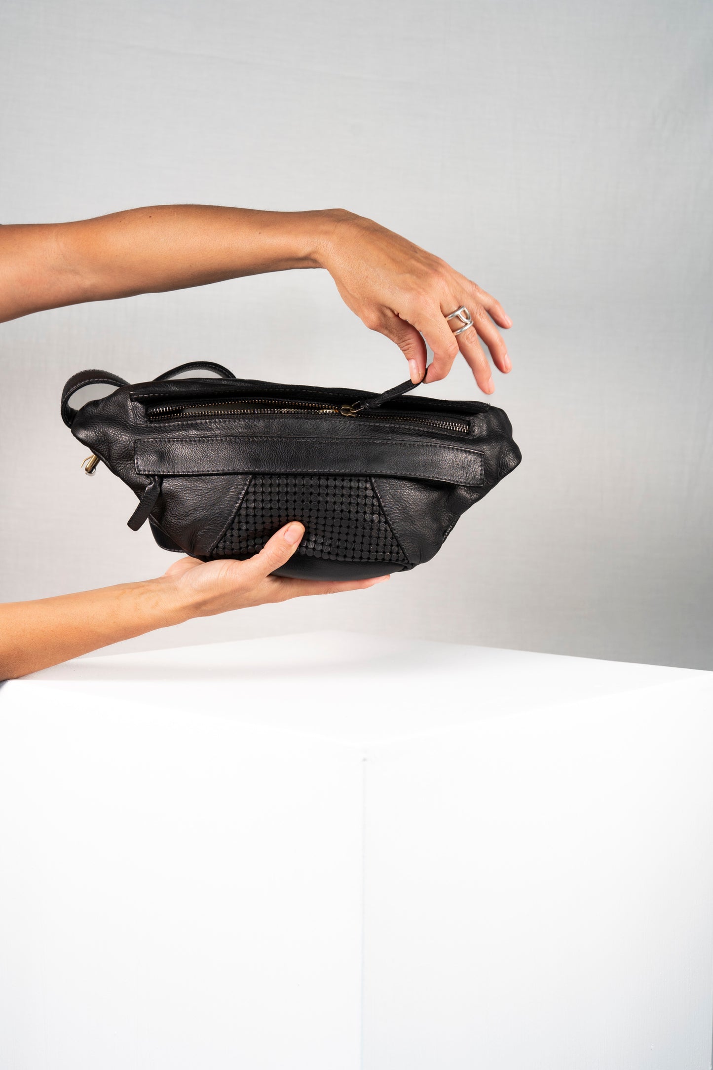 Italian Leather Sling Bag Black