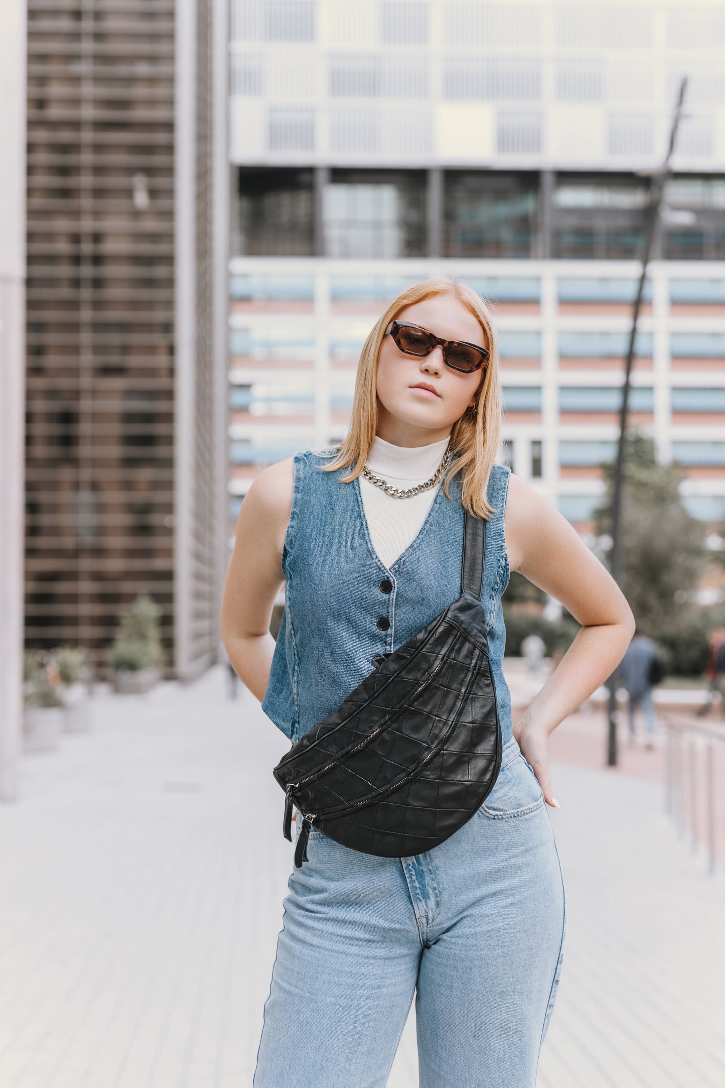 Quilted Black Leather Sling Bag