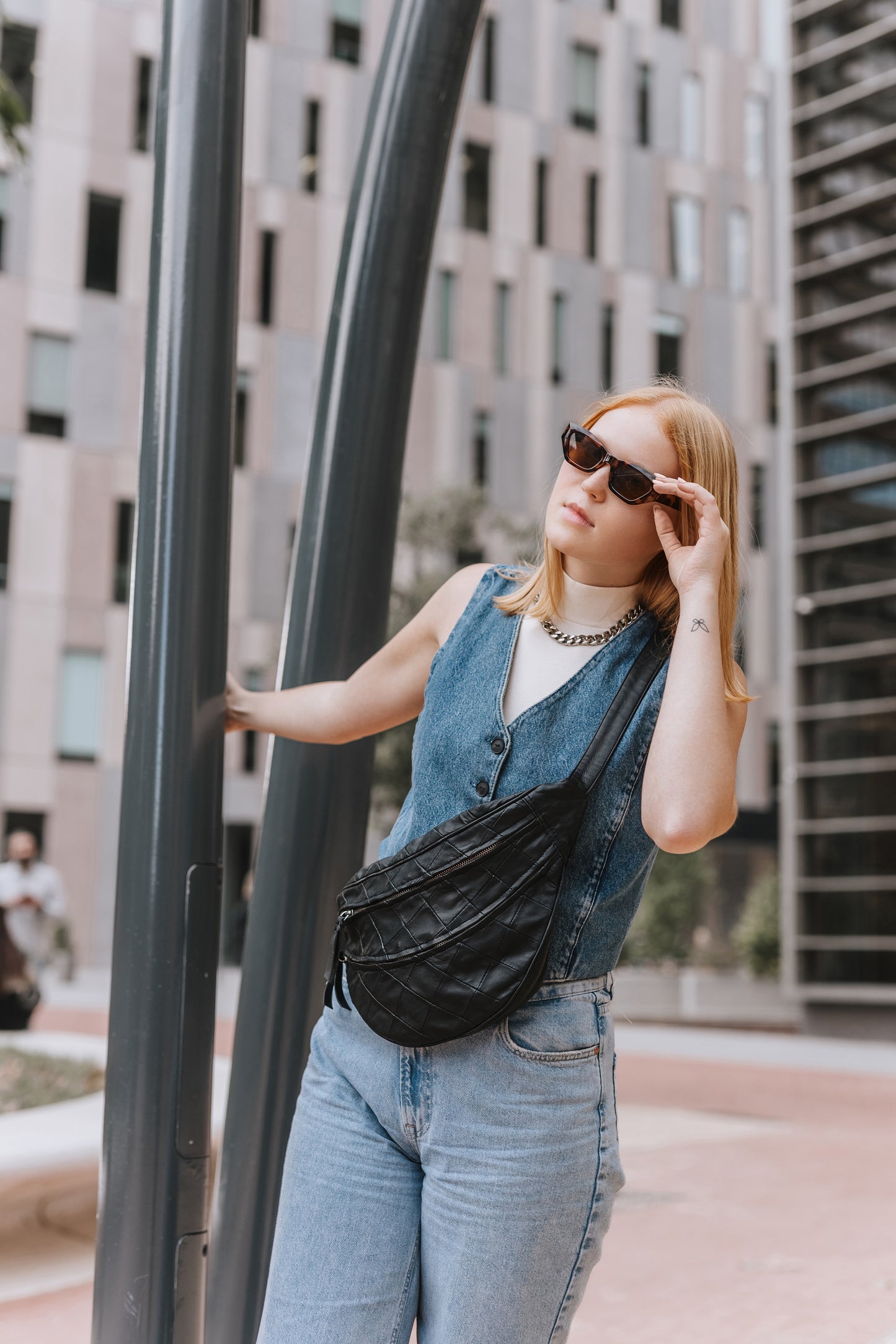 Quilted Black Leather Sling Bag