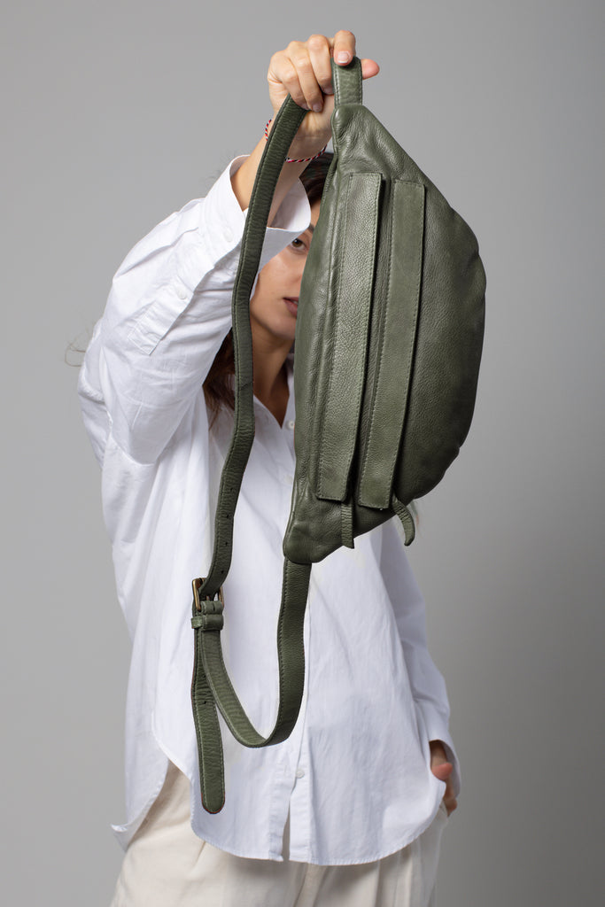 Olive Green Tan Italian Leather Sling Bag