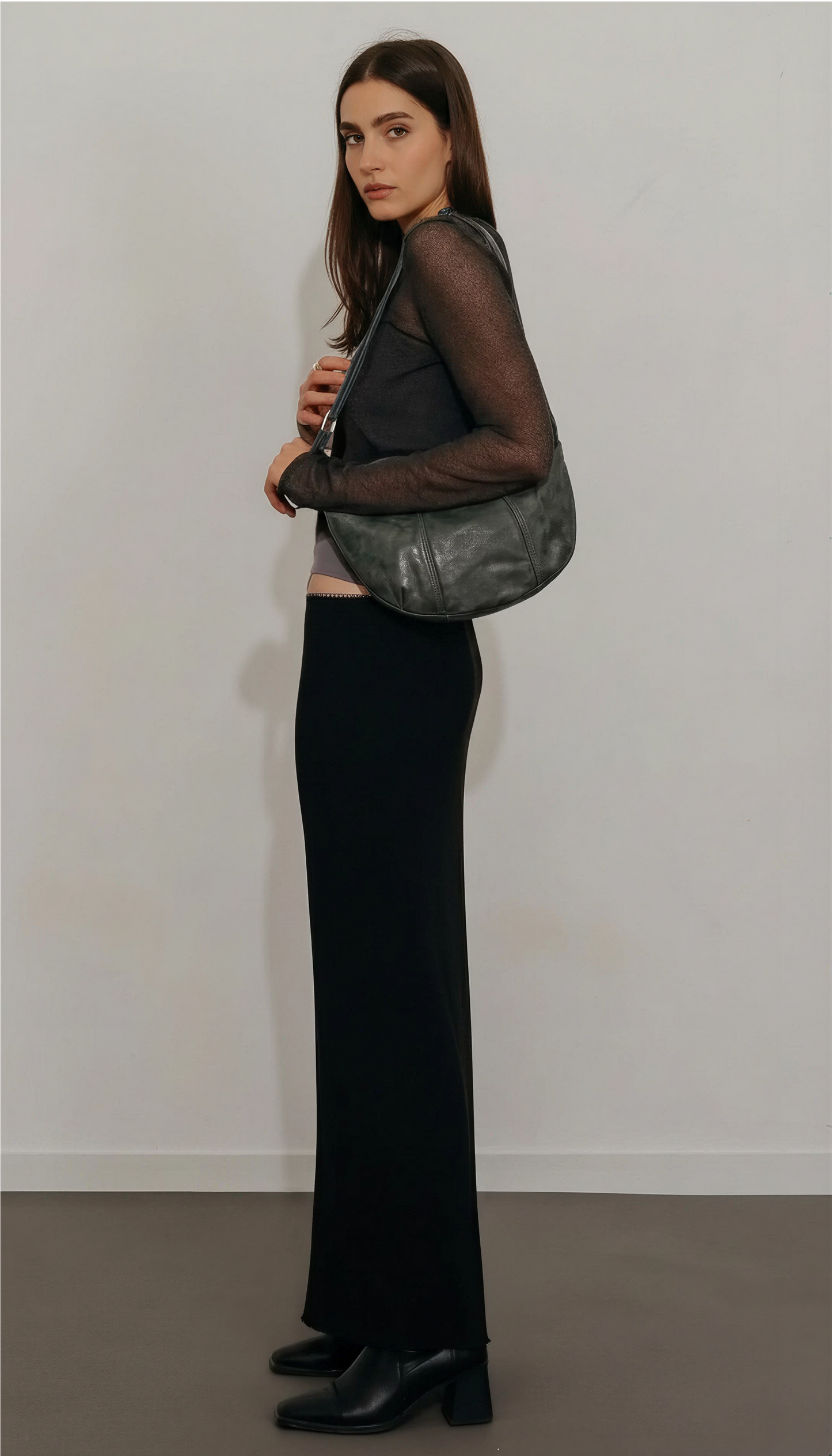 Vintage Grey Half Moon Bag