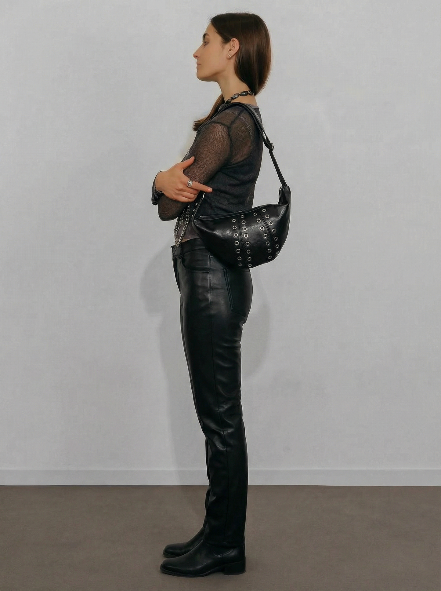 Eyelet Studded Shoulder Bag