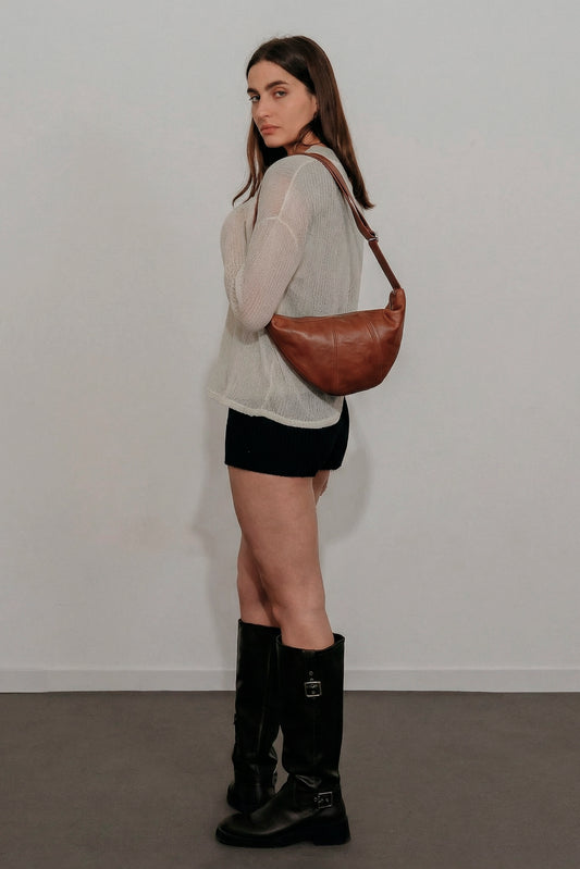 Cognac Brown Half Moon Bag