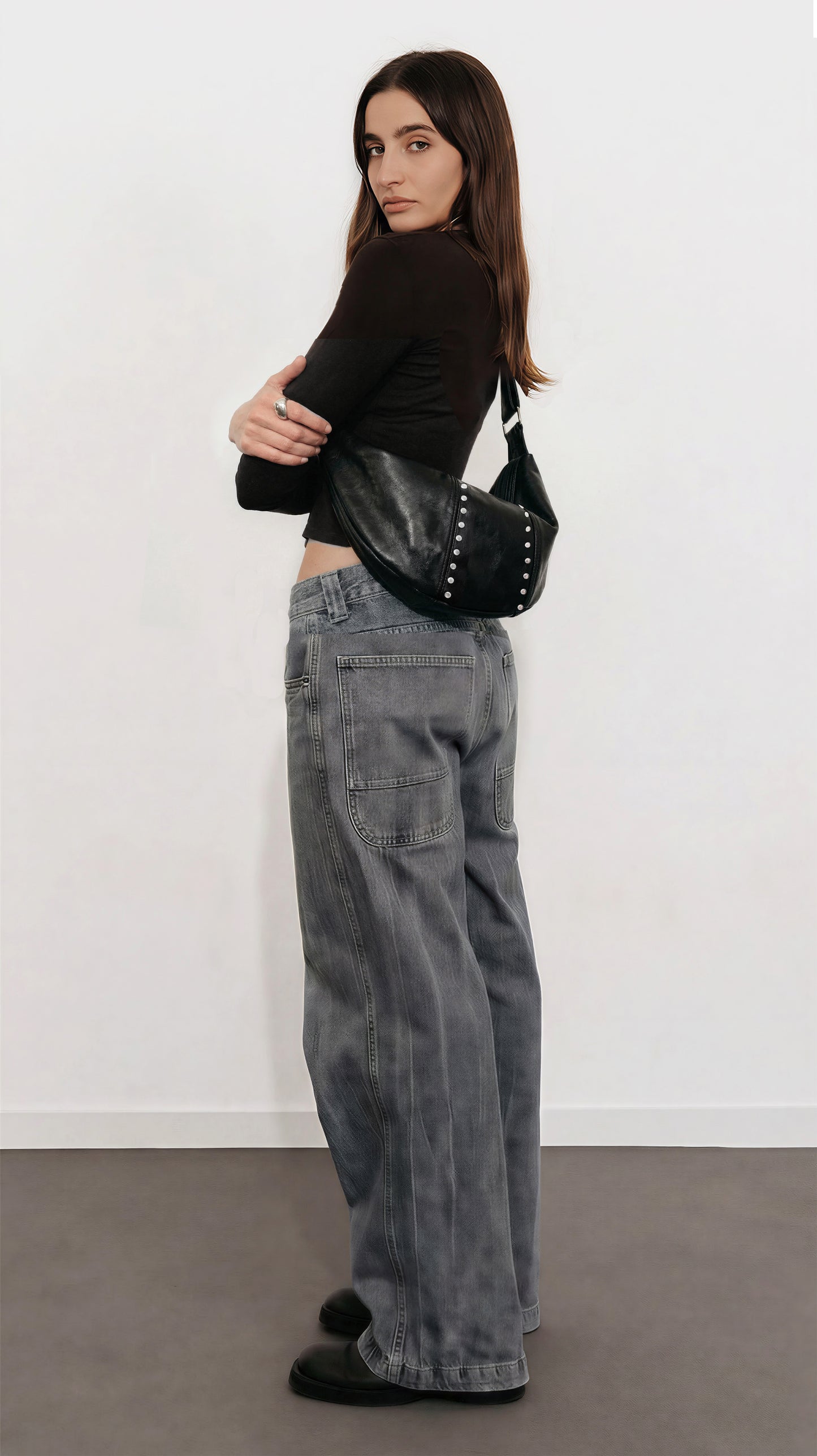 Studded Crescent Sling Bag