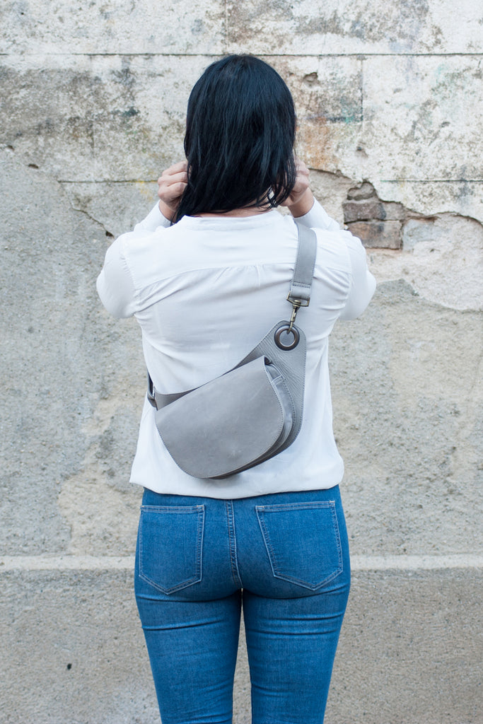 Grey Soft Leather Shoulder Bag