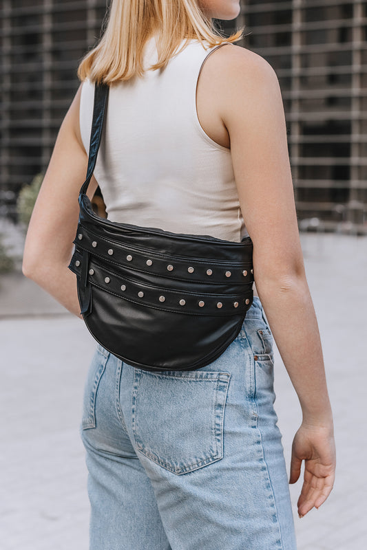 Soft Leather Studded Crossbody Bag