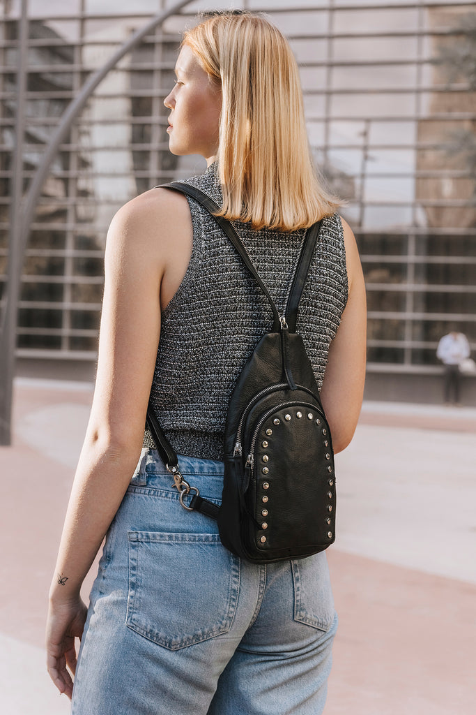 Studded Leather Backpack Black leather