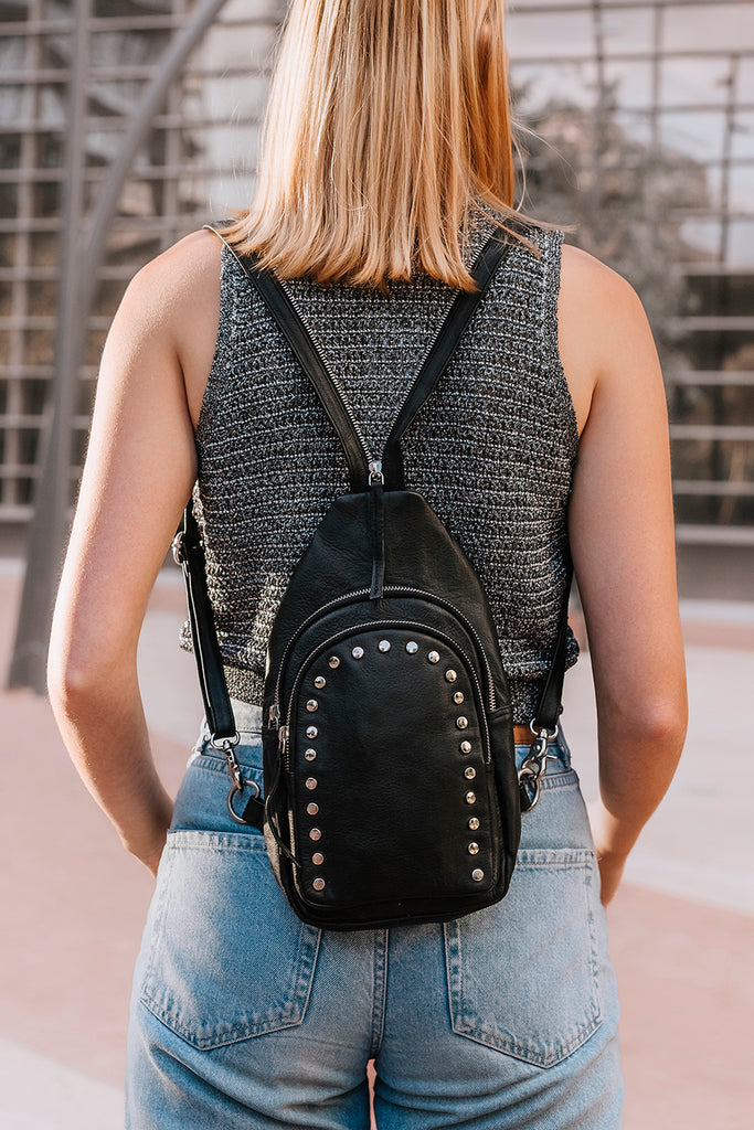 Studded Leather Backpack Black leather