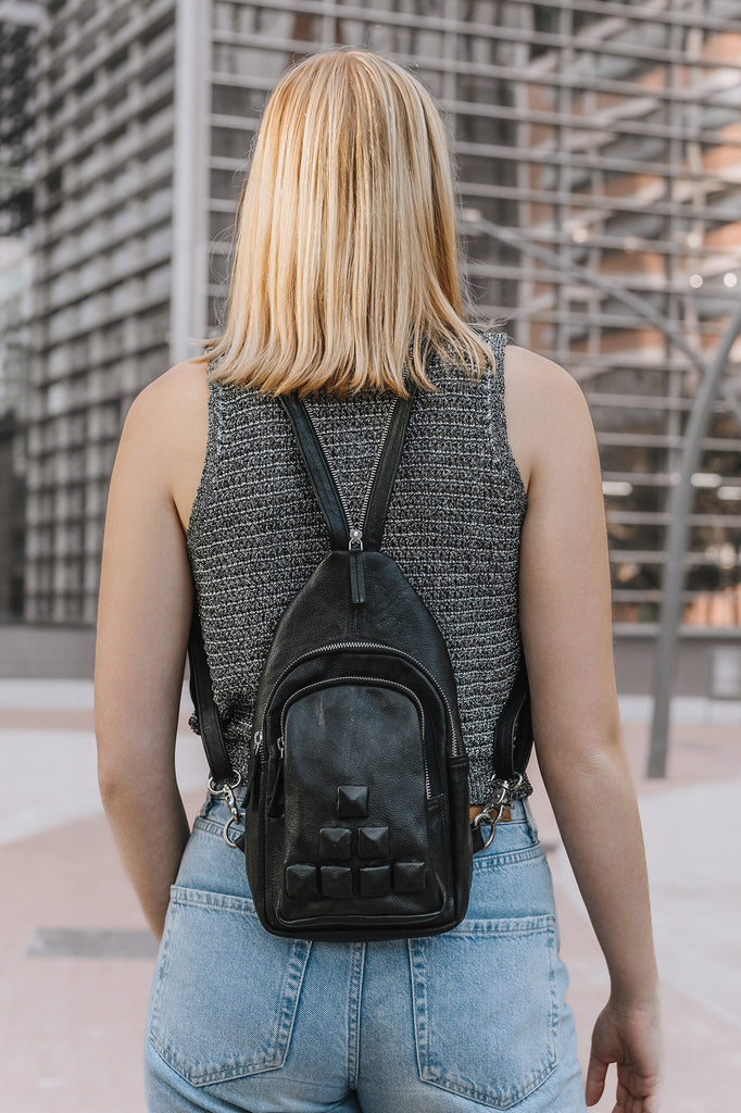 Small Backpack Minimalist Design Black leather