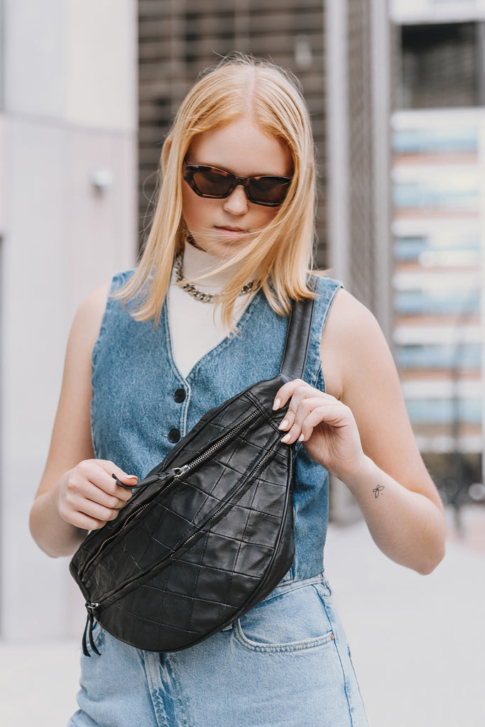 Quilted Black Leather Sling Bag