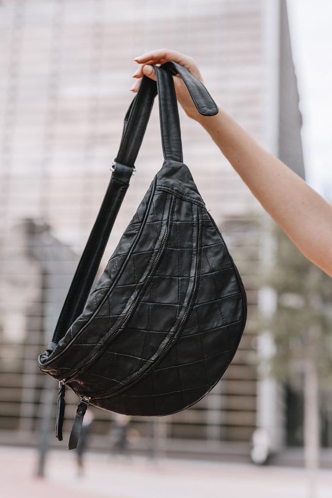 Quilted Black Leather Sling Bag
